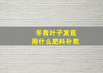 冬青叶子发蔫用什么肥料补救