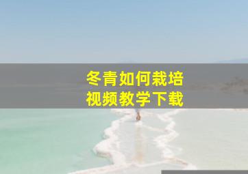 冬青如何栽培视频教学下载