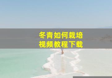 冬青如何栽培视频教程下载