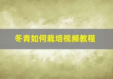 冬青如何栽培视频教程