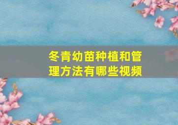 冬青幼苗种植和管理方法有哪些视频