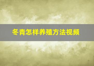 冬青怎样养殖方法视频