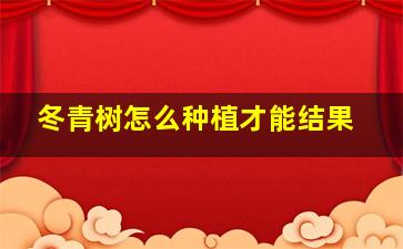 冬青树怎么种植才能结果