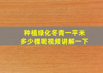 种植绿化冬青一平米多少棵呢视频讲解一下